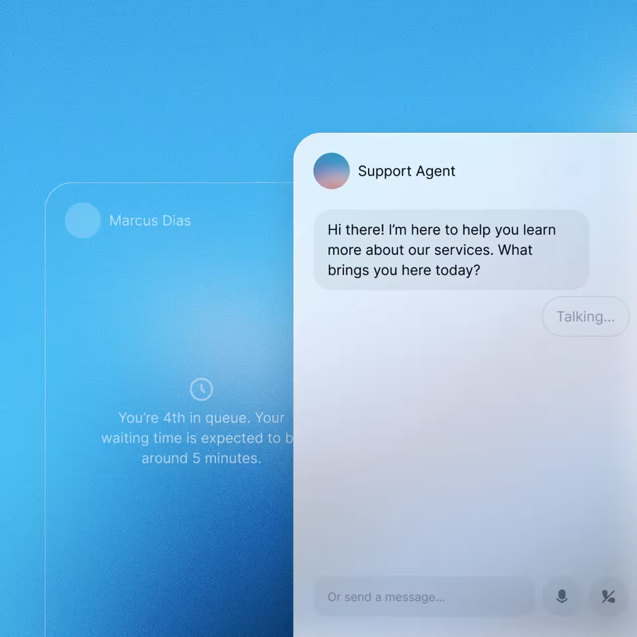 Agent IA accueillant un client dans une interface de support