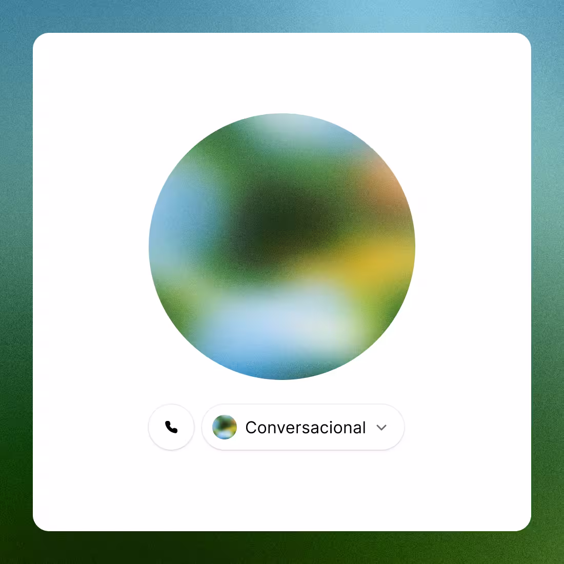Avatar circular desfocado representando um agente de voz com IA em modo conversacional