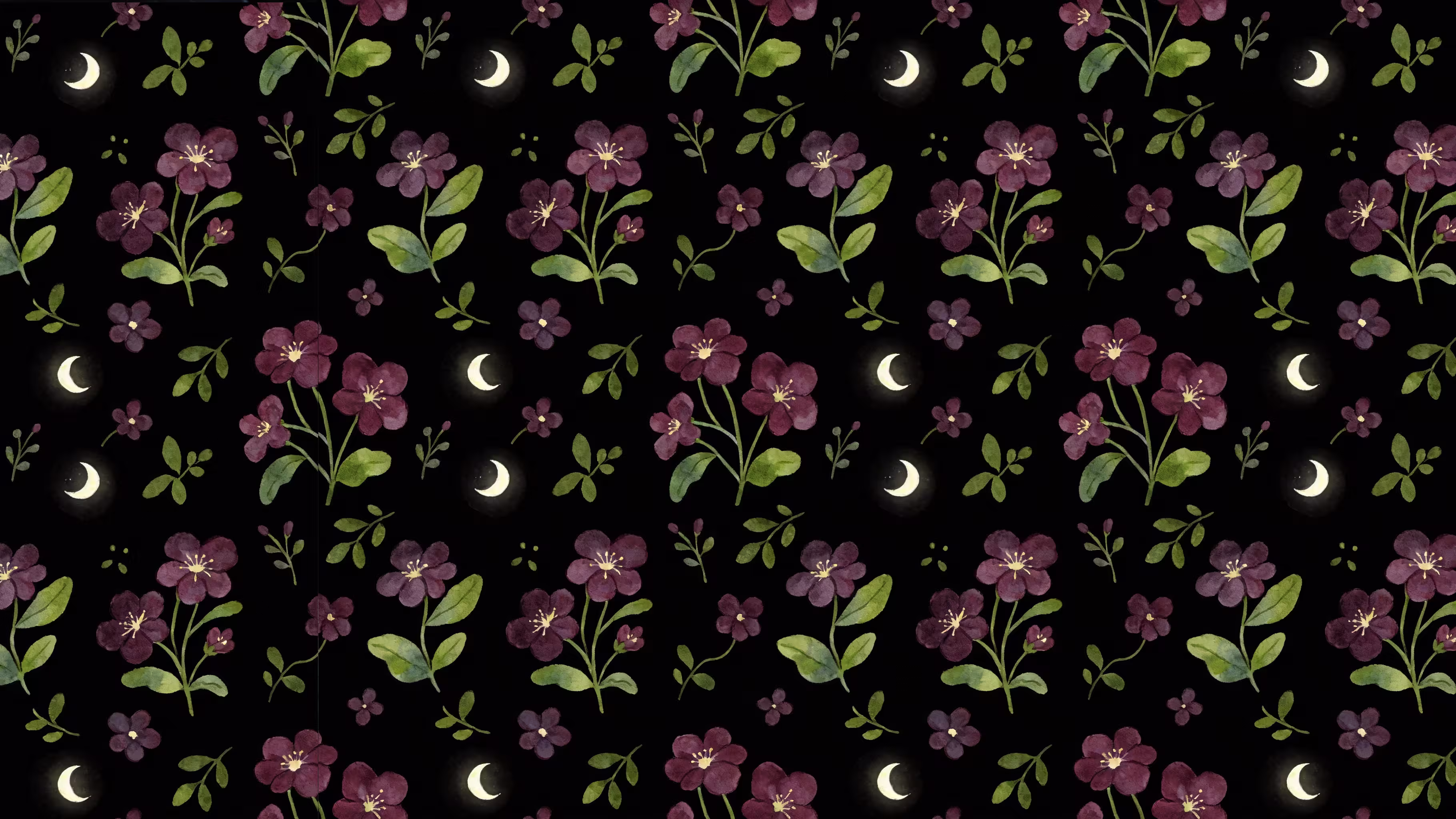 Dark floral pattern with small flowers on a black background